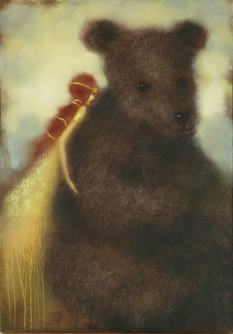 Girl and bear. 2018a, õli, lõuend, Eduard Zentšik