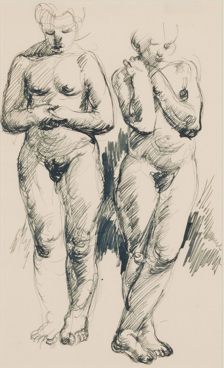 Kaks seisvat akti otsevaates. U 1932–33. Tint. Sulg, Kaarel Liimand