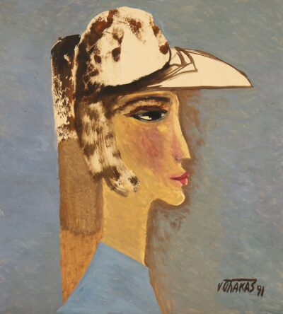 Valdur Ohakas. Naise profiil 1991. Õli. Papp. 36 x 33 cm.