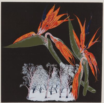 Malle Leis. Üle metsa ja maa IV. 1990.a. Graafika. Serigraafia. Plm 53 x 53 cm.