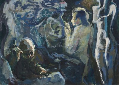 Kaljo Polli. Skulptorid. Eskiis, 1970-ndate aastate algus. Õli, papp. 50 x 69,5 cm.