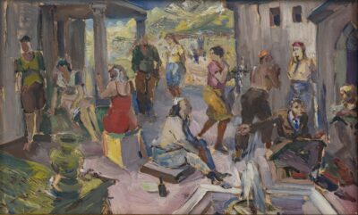 Ado Vabbe. Õu Lõuna-Itaaliast. 1956–61. Õli, paber. 39,8 x 62,5 cm. (koos papiga 40 x 62,5 cm). Alghind: 25000 €