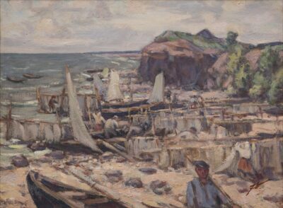 Johannes Võerahansu. Kallaste motiiv punase kaldaga. Kavand. U. 1948 - 1949. Õli, papp. 52,5 x 70,9 cm. Alghind: 15000 € Haamrihind: 25000 €