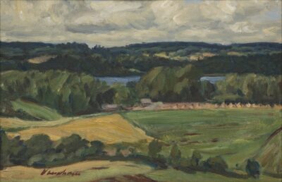 Johannes Võerahansu. Lõuna-Eesti motiiv Pühajärvelt. 1947. Õli, vineer. 40 x 60,5 cm. Alghind: 7000 €  MÜÜDUD