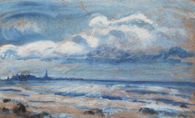 Karl Burman sr. Tallinna vaade Piritalt.1959. Guašš, tempera, paber. Vm 26 x 42,5 cm. Alghind: 1100 € Haamrihind: 3000 €