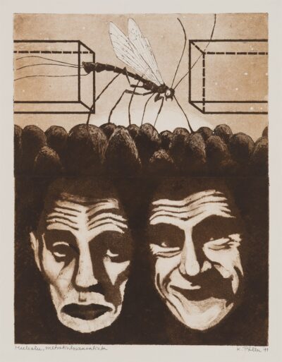 Kaljo Põllu. Meeleolu. 1971. Metsotinto, akvatinta, paber. Lm 52,7 x 41,9 cm. ; Plm 41,6 x 31,8 cm. Alghind: 1500 € Haamrihind: 2400 €