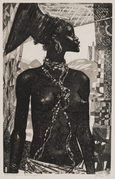 Evald Okas. Neegertantsijanna sarjast „Pariis“. 1962. Kuivnõel, akvatinta, paber. Plm 49,3 x 31,5 cm. Alghind: 2500 € Haamrihind: 6200 €