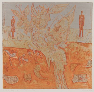 Allex Kütt. Liblikad.1968. Värviline söövitus, paber. Plm 38,8 x 40 cm. Alghind: 1100 € Haamrihind: 1100 €