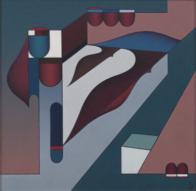 René Kari. Kompositsioon. 1987. Õli, masoniit. 50 x 50 cm.