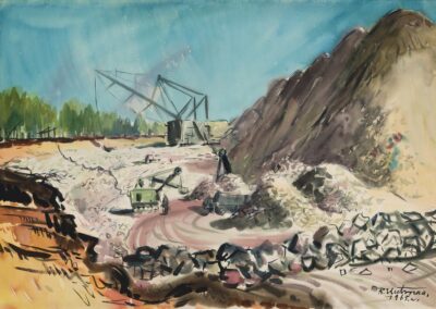 Richard Uutmaa. Kiviõli. 1965. Akvarell, paber. Lm 50,4 x 72,6 cm. ; Vm 49,5 x 71,5 cm. Alghind: 2800 € Haamrihind: 5200 €