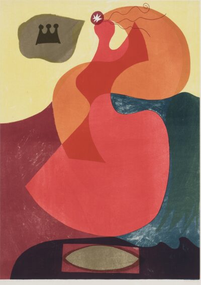 Evi Tihemets. Punane kuninganna. 1967. Värviline litograafia, paber. Km 74,1 x 53,6 cm. Alghind: 1800 € Haamrihind: 2300 €