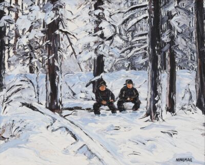 Boris Ninemäe. För mycket snö för trädfällning / Puude langetamiseks on liiga palju lund. Õli. Lõuend. 40 x 50 cm.