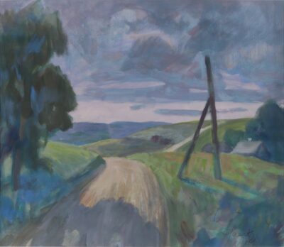 Lembit Saarts. Lõuna-Eesti maastik. 1969.a. Guašš.. Vm 37 x 42.5 cm.
