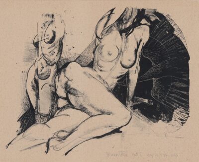 Raivo Korstnik. Akt I (Akt luigega). 1987.a. Graafika. Lito. Vm 32.4 x 39 cm.