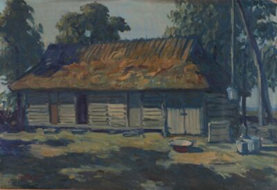 Märt Bormeister. Hommikune Silla talu ait (Linnuse küla, Muhu). 1969.a. Õli. Papp, 33 x 48 cm.