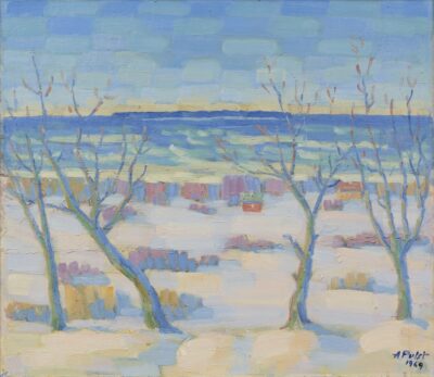 August Pulst. Vaade merele Viimsist. 1969. Õli, vineer. 55 x 61 cm. Alghind: 3000 €