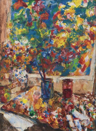 Eerik Haamer. Ateljee. Natürmort aknavaatega. 1960. aastate teine pool. Õli. Lõuend. 100 x 73 cm. Alghind: 12000 €