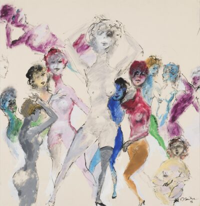 Alo Hoidre. Rõõmus aktikompositsioon. 1992. Õli, tempera, guašš, paber. Vm 64,1 x 61,5 cm. Alghind: 2500 €