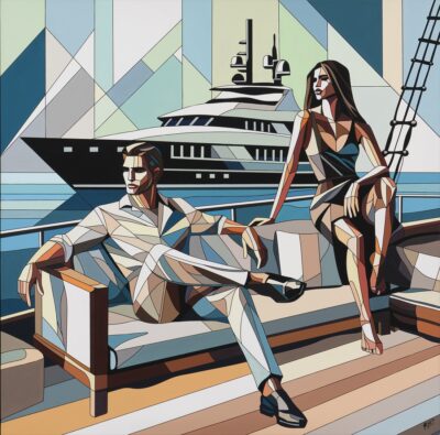 Olga Raag. Lendav luksus („Flying Luxury“). 2025. Akrüül, lõuend. 100 x 100 cm. Alghind: 2000 €