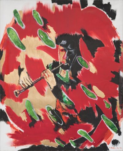 Ludmilla Siim. Pühade lustlik rändaja („Pyhän hilpeä vaeltaja“). 2013. Õli, kuld, lõuend. 160 x 130 cm. Alghind: 6000 €