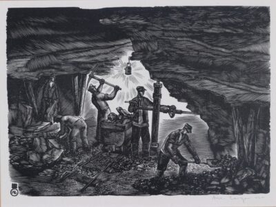 Arkadio Laigo. Töö allmaa-kaevanduses. 1943. Vm. 17.2 x 23 cm. ; Km 15.7×21.8 cm.