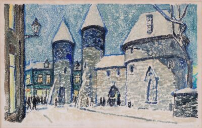 Märt Bormeister. Tallinn. Õine Viru värav. Monotüüpia. 1964-67. Km. 26 x 43 cm.