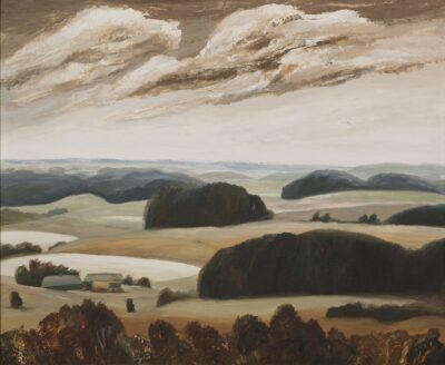 Valdur Ohakas. Lõuna-Eesti maastik. 1980. aastad. Õli, papp. 81,5 x 104,3 cm. Alghind: 4200 €