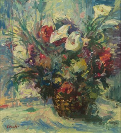 Aleksander Vardi. Lillekorv. 1960. aastate lõpp –1970. aastate algupool. Õli, papp. 55 x 49,8 cm. Alghind: 8000 €