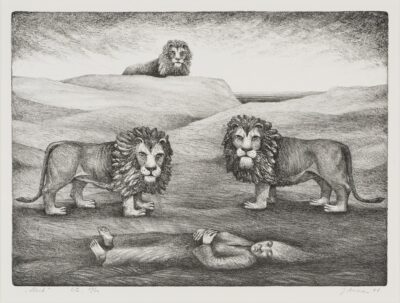 Jüri Arrak. Lõvid. 1981. Lito, paber. Km 32,4 x 44,3 cm. Alghind: 1800 €