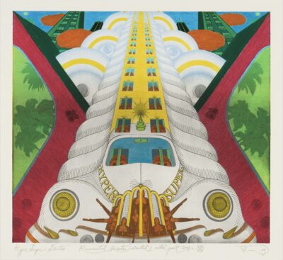 Vello Vinn. Hyper-Super. 1989/2018. Koloreeritud söövitus, paber. Lm 53,1 x 59,1 cm. Plm 41,2 x 46,2 cm. Alghind: 1600 €