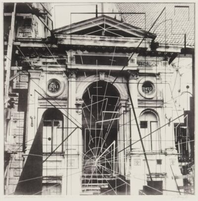 Jüri Okas. Rekonstruktsioon PB I. 1977. Pb-1. Sügavtrükk, paber. Plm 49.6 x 49.6 cm. ; Lm 59.5 x 60 cm. Alghind: 900 €