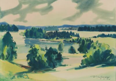 Richard Uutmaa. Pühajärv.1977. Akvarell, paber. Lm 49,6 x 69,7 cm. ; Vm 47,8 x 68,2 cm. Alghind: 5200 €