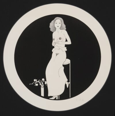 Tõnis Vint. Tüdruk lillega. 1976. Kõrgtrükk, paber. Diam. 20,2 cm. ; Lm 39.4 x 31 cm. Alghind: 800 €