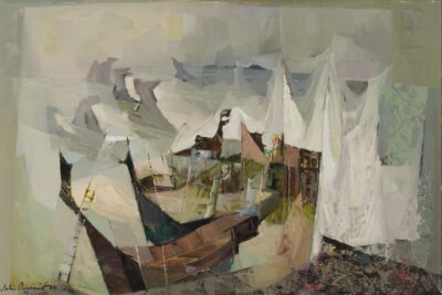 Joann Voldemar Saarniit. Purjekad sadamas. 1963. Õli, masoniit. 51 x 76,5 cm. Alghind: 2900 €