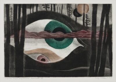 Kaljo Põllu. „Virgumine“ sarjast „Kirgastumine”. 1993. Metsotinto, paber. Lm 44,7 x 58,5 cm. ; Plm 32 x 47 cm. Alghind: 1500 €