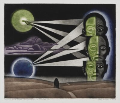 Kaljo Põllu. „Teadvuse jõud“ sarjast „Kirgastumine”. 1994. Metsotinto, paber. Lm 50 x 57 cm. ; Plm 39,8 x 46,7 cm. Alghind: 1500 €