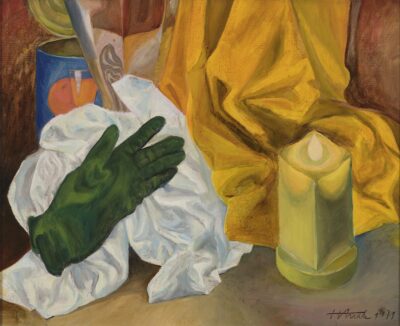 Henno Arrak. Natüürmort kindaga. 1971. Õli, lõuend. 38 x 46 cm. Alghind: 2000 €