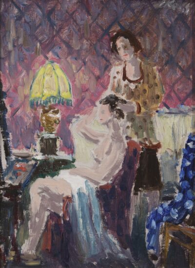 Endel Kõks. Peegli ees. 1943. Õli, vineer. 35 x 26,1 cm. Alghind: 4200 €