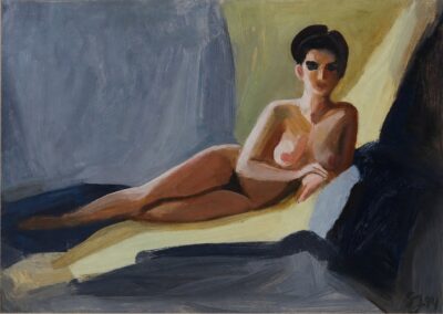 Silvia Jõgever. Lamav akt. 1994.a. Õli. Paber. Vm 42.8 x 60 cm. Raamitud.