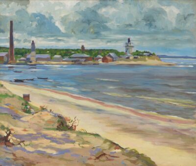 Arnold Vihvelin. Narva-Jõesuu rand tuletorniga. 1928. Õli, lõuend. 86 x 101,5 cm. Alghind: 8800 €