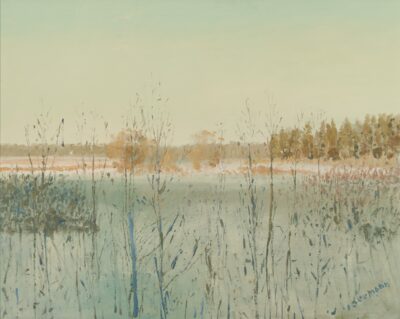 Imat Suuman. Ahja jõe luht. 2022. Õli, valge lõuend. 77 x 97 cm. Alghind: 3000 €