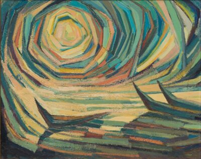 Aksel Tamme. Päike paatidega. 1960. aastad. Õli, masoniit. 60,8 x 76,3 cm. Alghind: 2900 €
