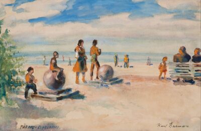 Karl Burman sr. Pärnu supelrand. 1951. Akvarell, paber. Vm 26,8 x 40,5 cm. Alghind: 1100 €