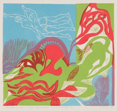 Enno Ootsing. Sukeldunud paar sarjast „ Noorusmaastikud“. 1968. Värviline linoollõige, paber. Lm 51 x 53 cm. ; Km 42 x 45,5 cm. Alghind: 900 €