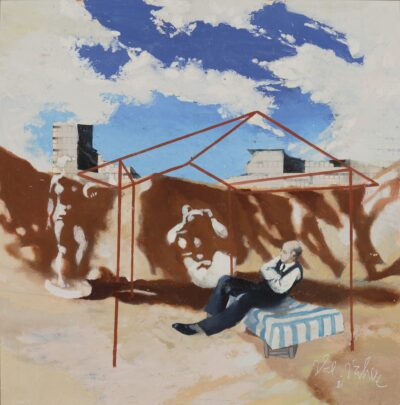 Valentin Vaher. Puhkehetk. 1981. Õli, paber, kleebitud papile. 50,3 x 50,2 cm. Alghind: 1900 €