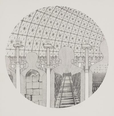 Vello Vinn. Tööle I. 1980. Söövitus, paber. Lm 57,3 x 55 cm. ; Diam. 49 cm. Alghind: 1450 €